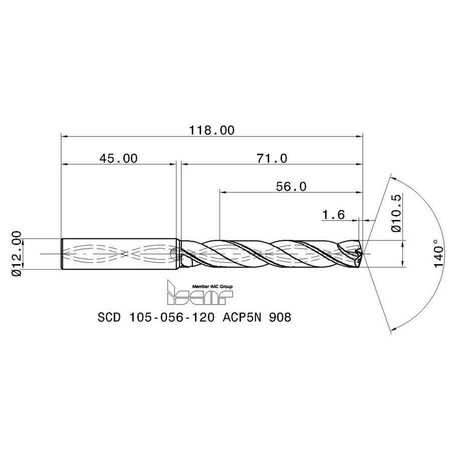 scd 105-056-120 acp5n схема твердосплавного сверла с размерами