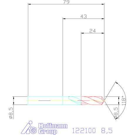 122100 8,5 схема твердосплавного сверла с размерами