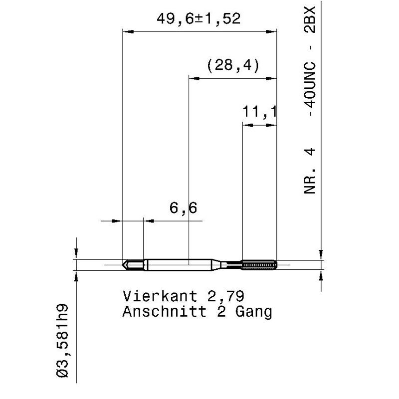 3943 2.845 4 - 40 схема метчика дюймового UNС с размерами