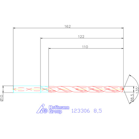 123306 8,5 схема твердосплавного сверла с размерами