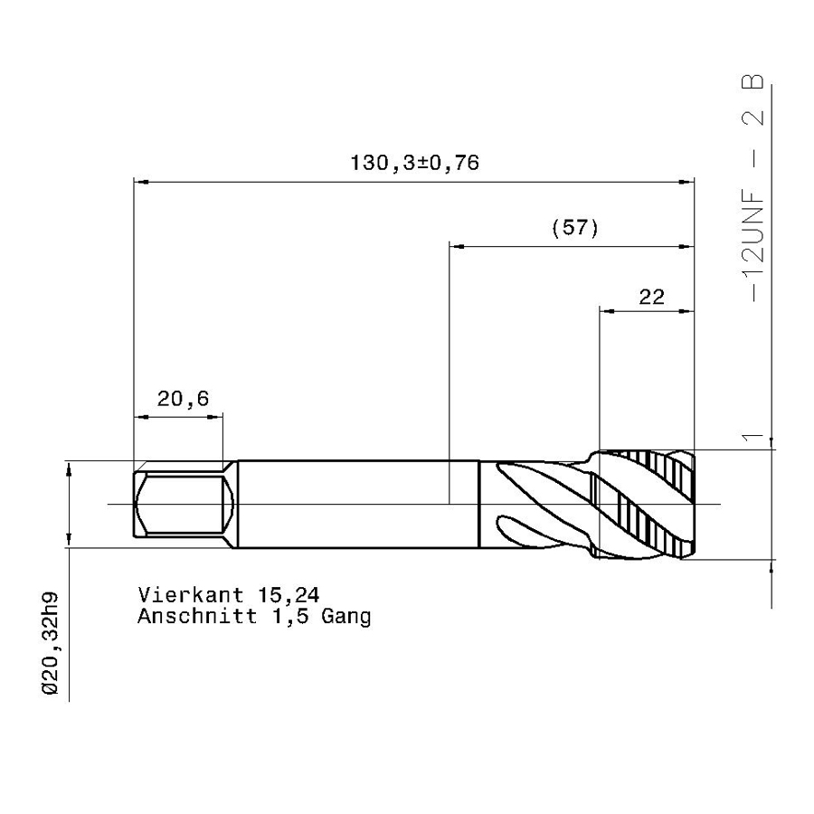 3978 25.400 1 - 12 схема метчика дюймового UNF с размерами