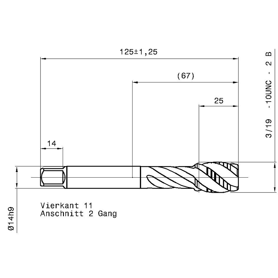 5726 19.050 3/4 - 10 схема метчика дюймового UNС с размерами