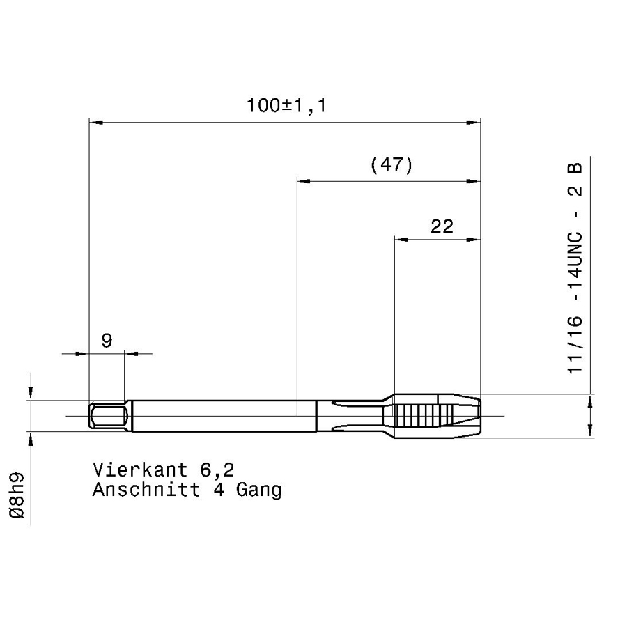 5725 11.113 7/16 - 14 схема метчика дюймового UNС с размерами