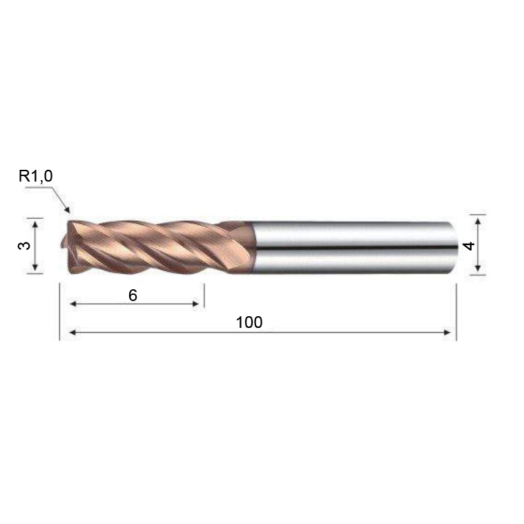 Фото 2: 3х4х6х100 R 1,0 ц/х 4F nACo фреза радиусная Deskar