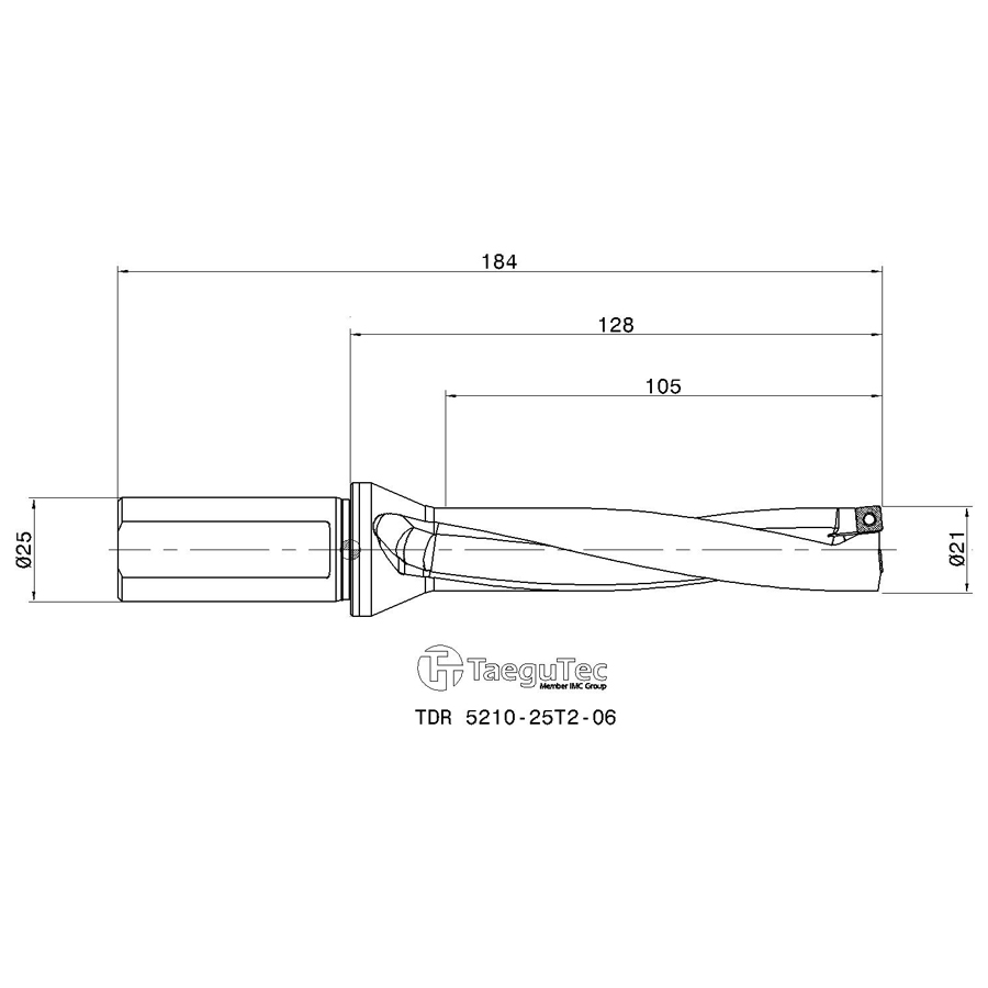 TDR 5210-25T-06 корпусное сверло под пластину - фотография 2 tdr 5210-25t-06 схема сверла со сменными пластинами с размерами