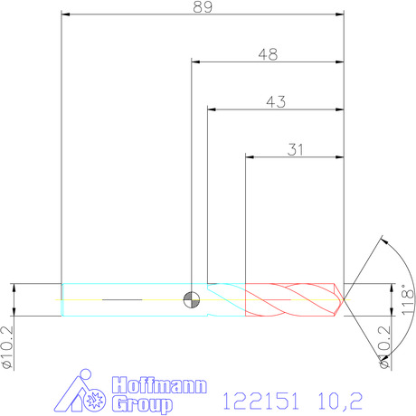 122151 10,2 схема твердосплавного сверла с размерами