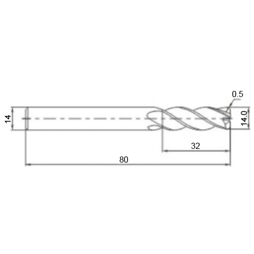Фото 2: 14.0х14х32х80 4F AlTiSiN R=0.5 фреза радиусная 68HRC H-4R Qtool