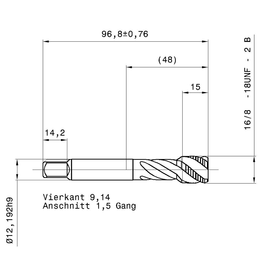 3978 15.875 5/8 - 18 схема метчика дюймового UNF с размерами
