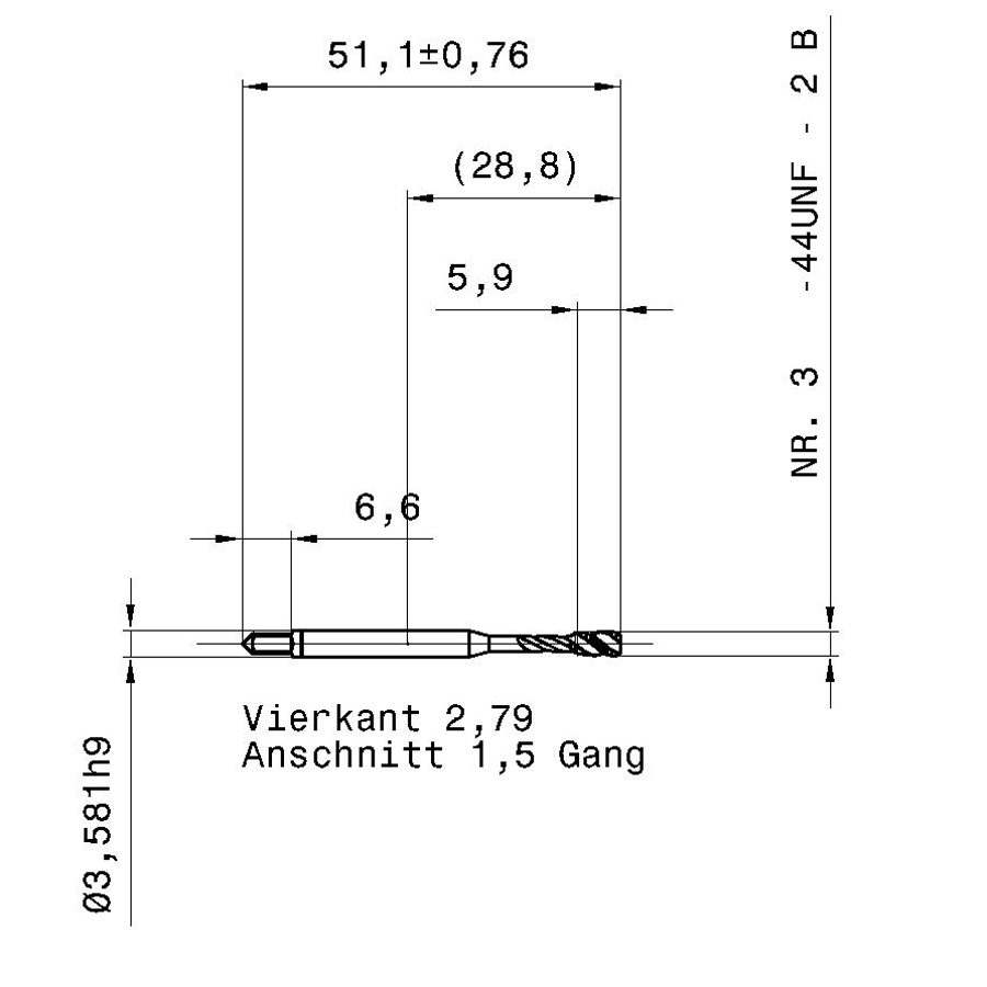 3978 3.175 5 - 44 схема метчика дюймового UNF с размерами