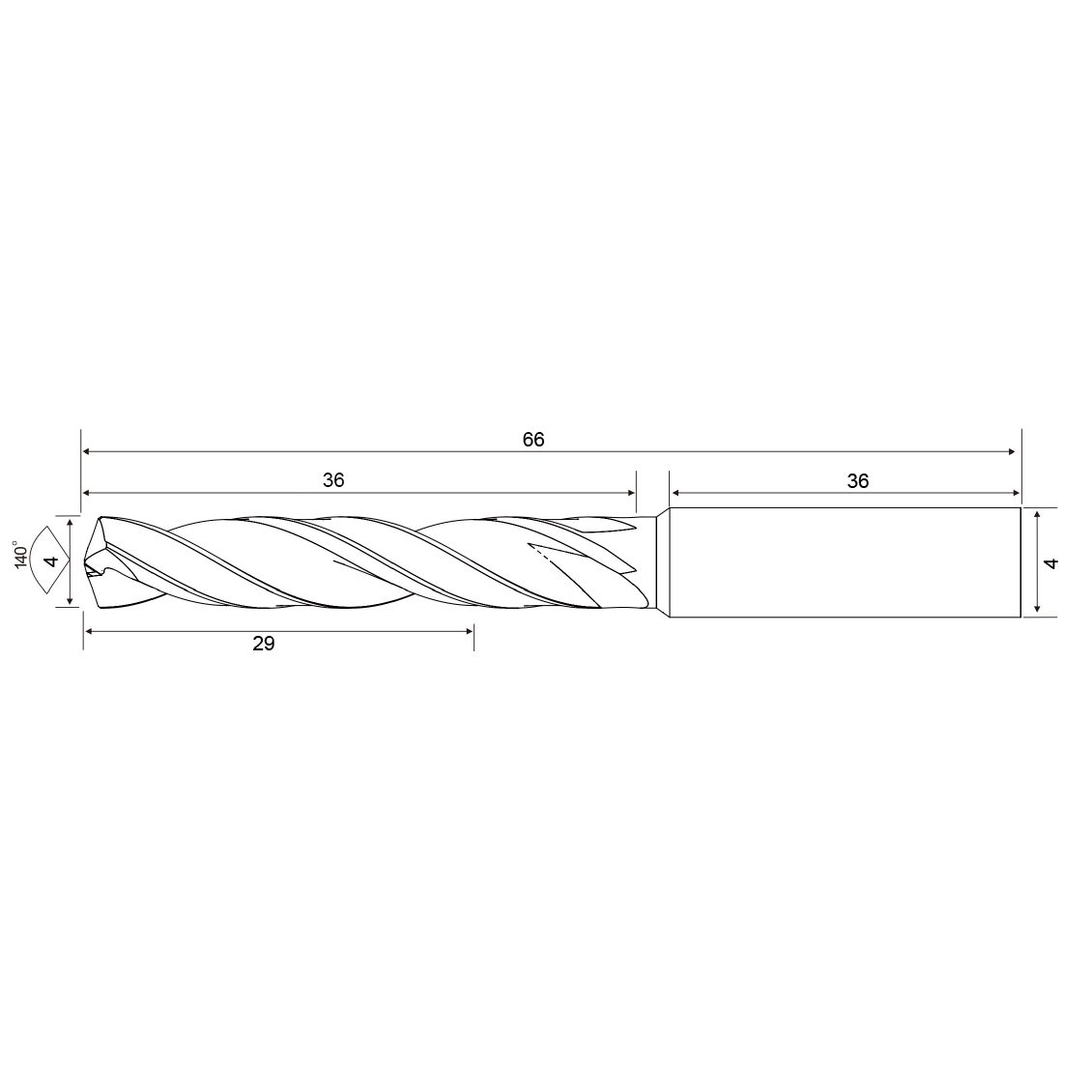 Фото 2: DR5D-040 4х36x4х66 TiSiN сверло твердосплавное Geefun