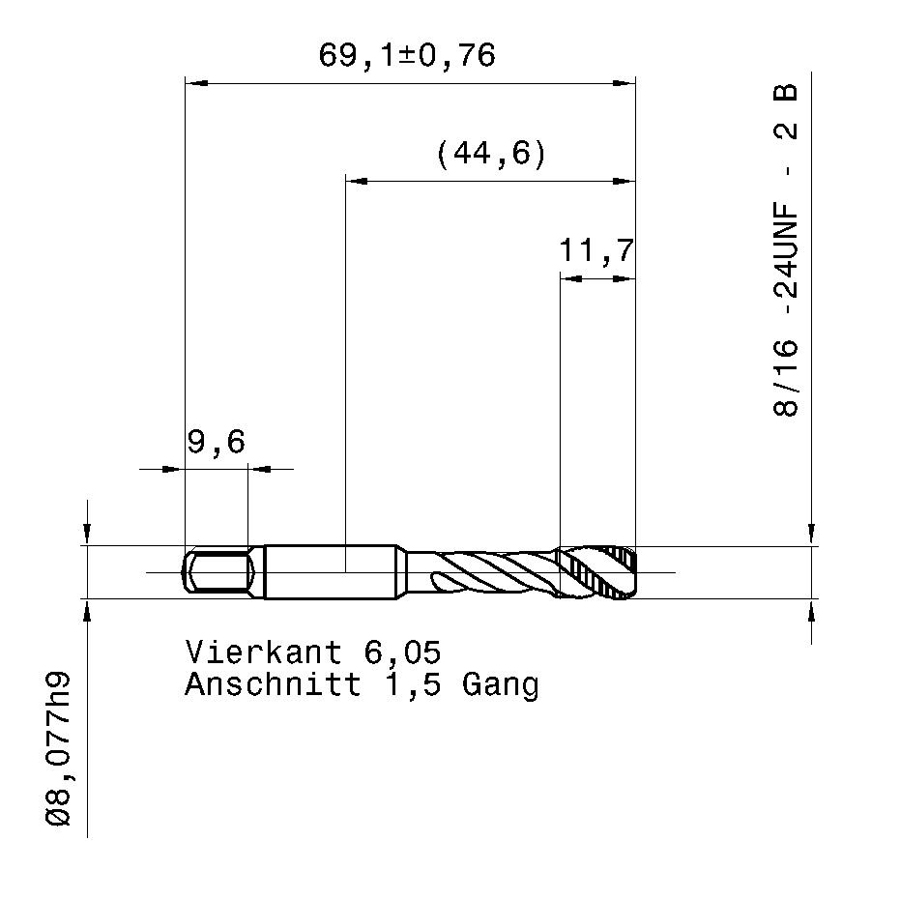 3978 7.938 5/16 - 24 схема метчика дюймового UNF с размерами