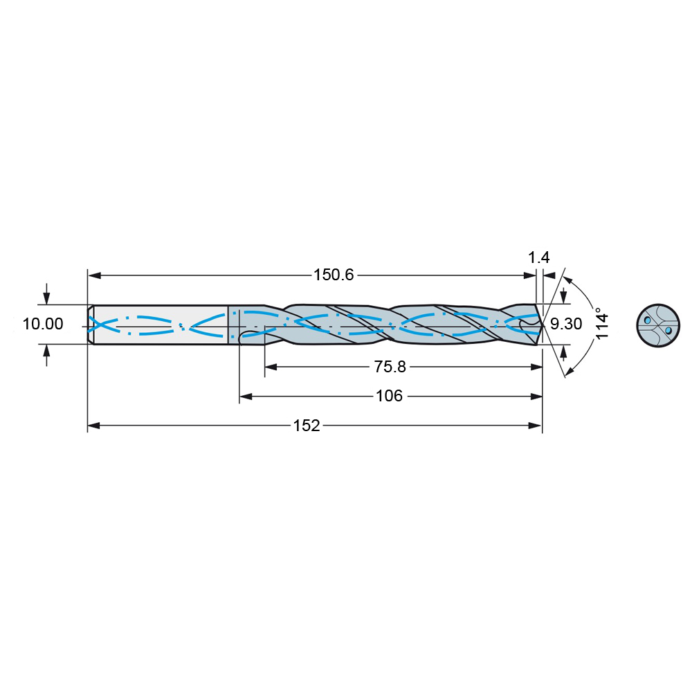 460.1-0930-070a1-xm gc34 схема твердосплавного сверла с размерами