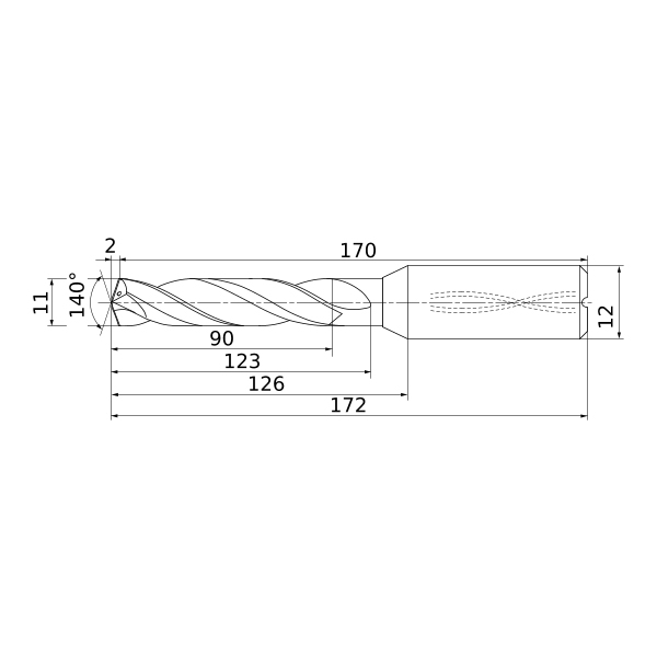 MPS1100-L8C VP15TF сверло твердосплавное под СОЖ  - фотография 2 mps1100-l8c vp15tf схема твердосплавного сверла с размерами