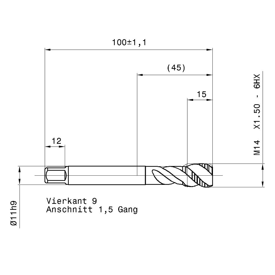 4631 14.000 m14х1,5 схема метчика машинного m с размерами