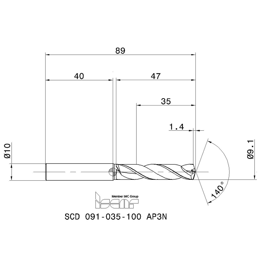scd 091-035-100 ap3n схема твердосплавного сверла с размерами