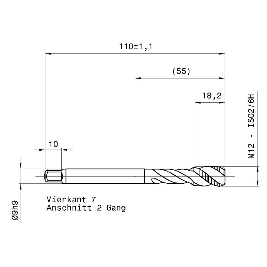 5594 12.000 m12 схема метчика машинного m с размерами