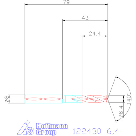 122430 6,4 схема твердосплавного сверла с размерами