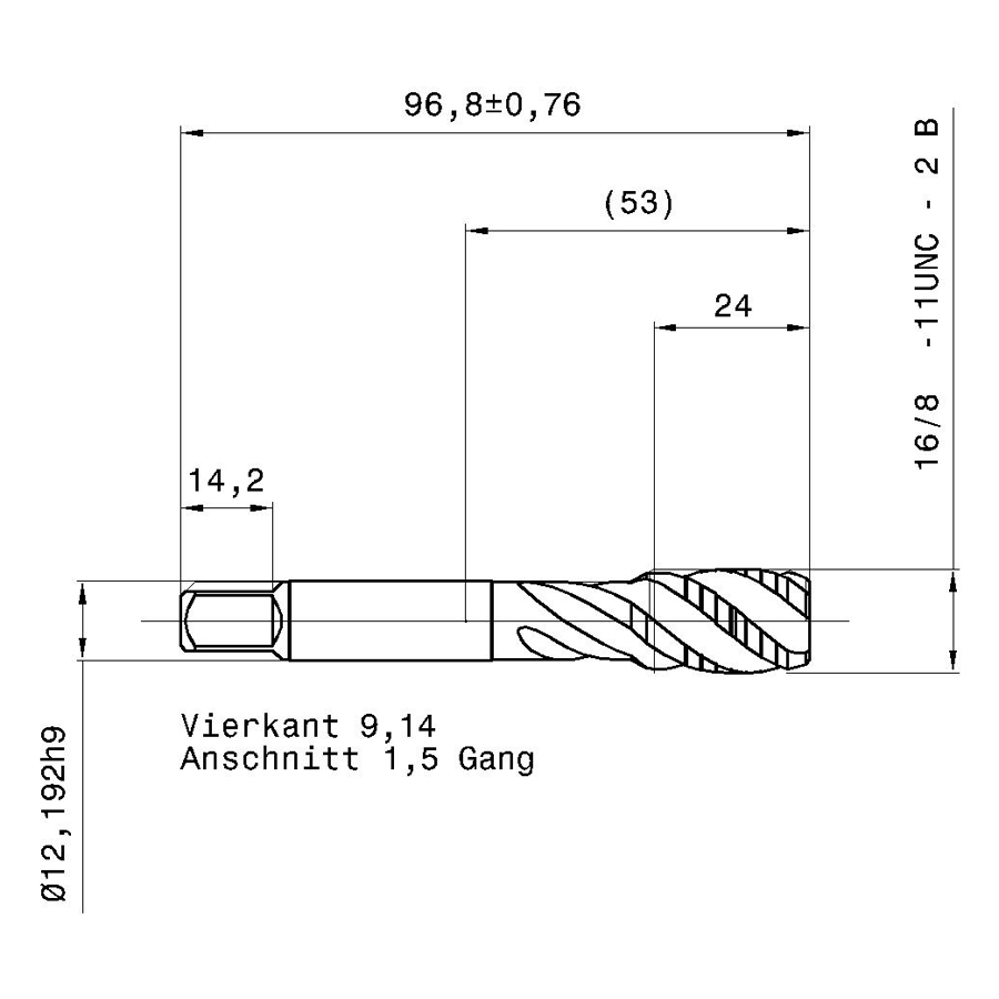 3977 15.875 5/8 - 11 схема метчика дюймового UNС с размерами