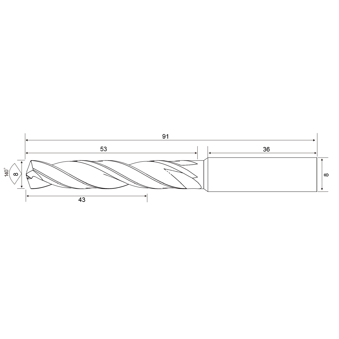 Фото 2: DR5D-080 8х53x8х91 TiSiN сверло твердосплавное Geefun
