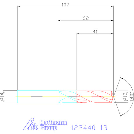 122440 13,0 схема твердосплавного сверла с размерами