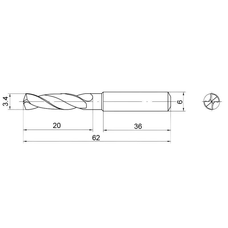 Фото 2: 3.4мм твердосплавное 3D без подвода СОЖ SP-X800030340 VHM cверло (z)