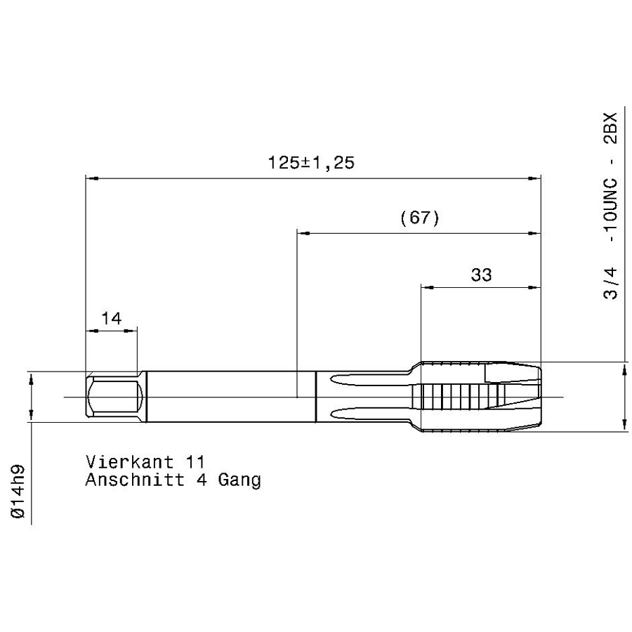 4642 19.050 3/4 - 10 схема метчика дюймового UNС с размерами