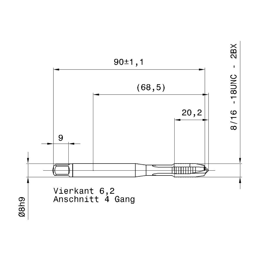 4642 7.938 5/16 - 18 схема метчика дюймового UNС с размерами