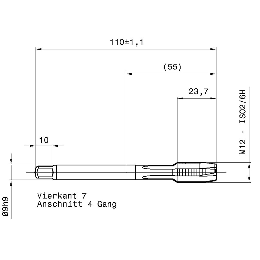 5716 12.000 m12 схема метчика машинного m с размерами