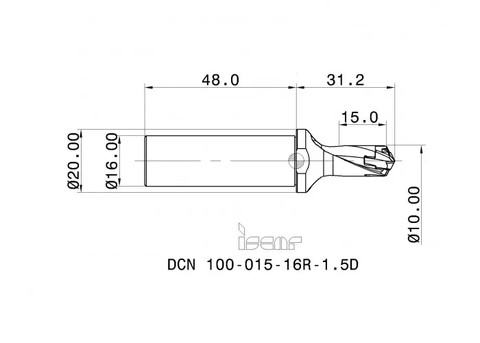 Фото 2: DCN 100-015-16R-1.5D корпусное сверло под головку 