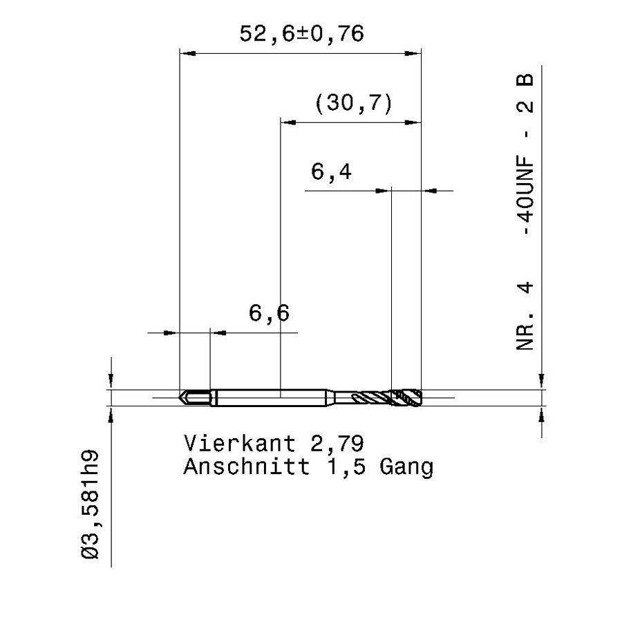 3978 3.505 6 - 40 схема метчика дюймового UNF с размерами
