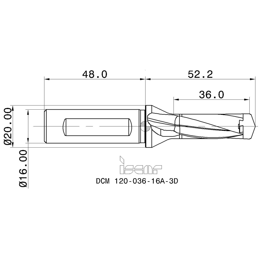 dcm 120-036-16a-3d схема корпуса сверла для пластин с размерами
