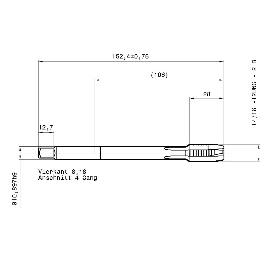 4285 14.288 9/16 - 12 схема метчика дюймового UNС с размерами