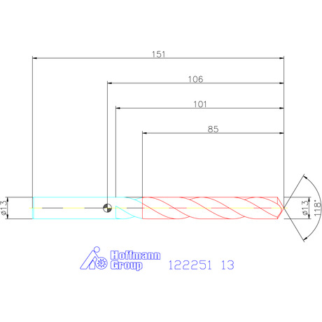 122251 13,0 схема твердосплавного сверла с размерами