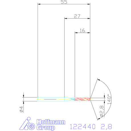 122440 2.8 схема твердосплавного сверла с размерами