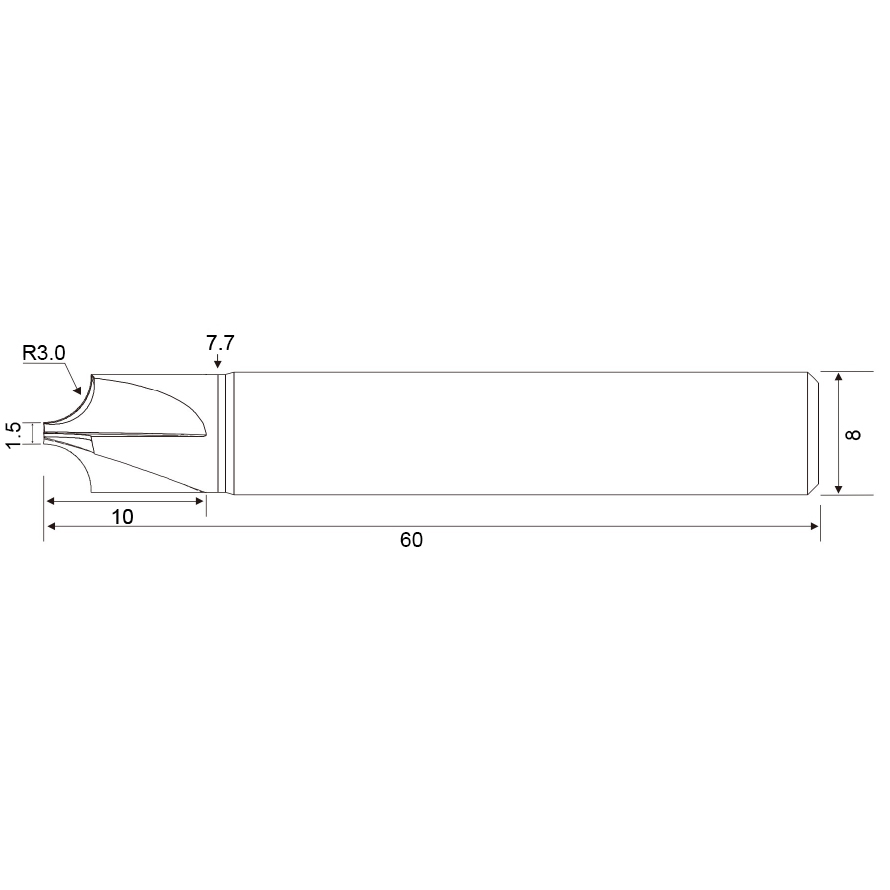 Фото 2: D1.5хL60 R=3.0 4F TiSiN фреза галтельная IRR-R3.0 Geefun