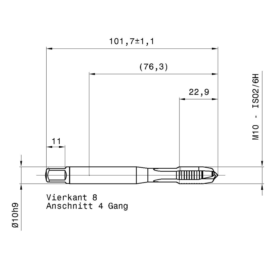 схема с размерами метчик машинный m 57 10.000 m10