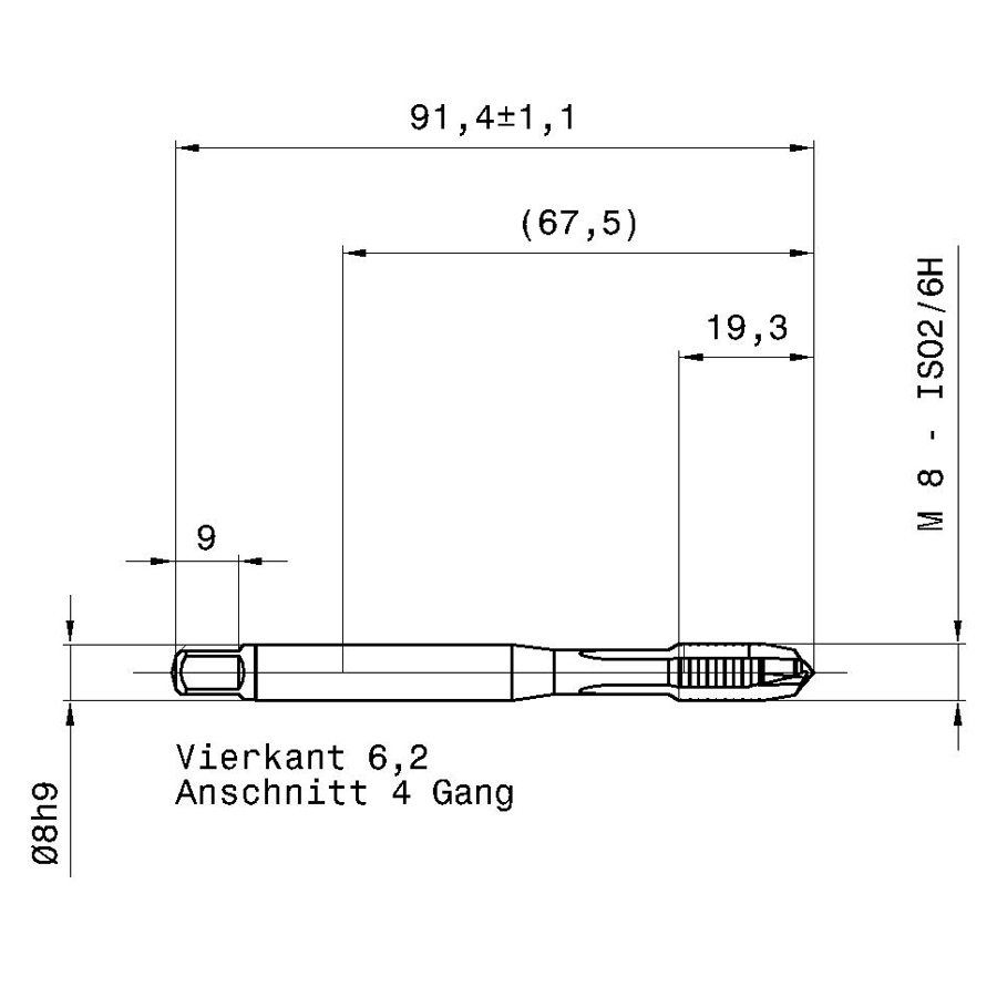 57 8.000 m8 схема метчика машинного m с размерами