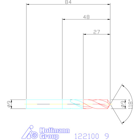 122100 9,0 схема твердосплавного сверла с размерами
