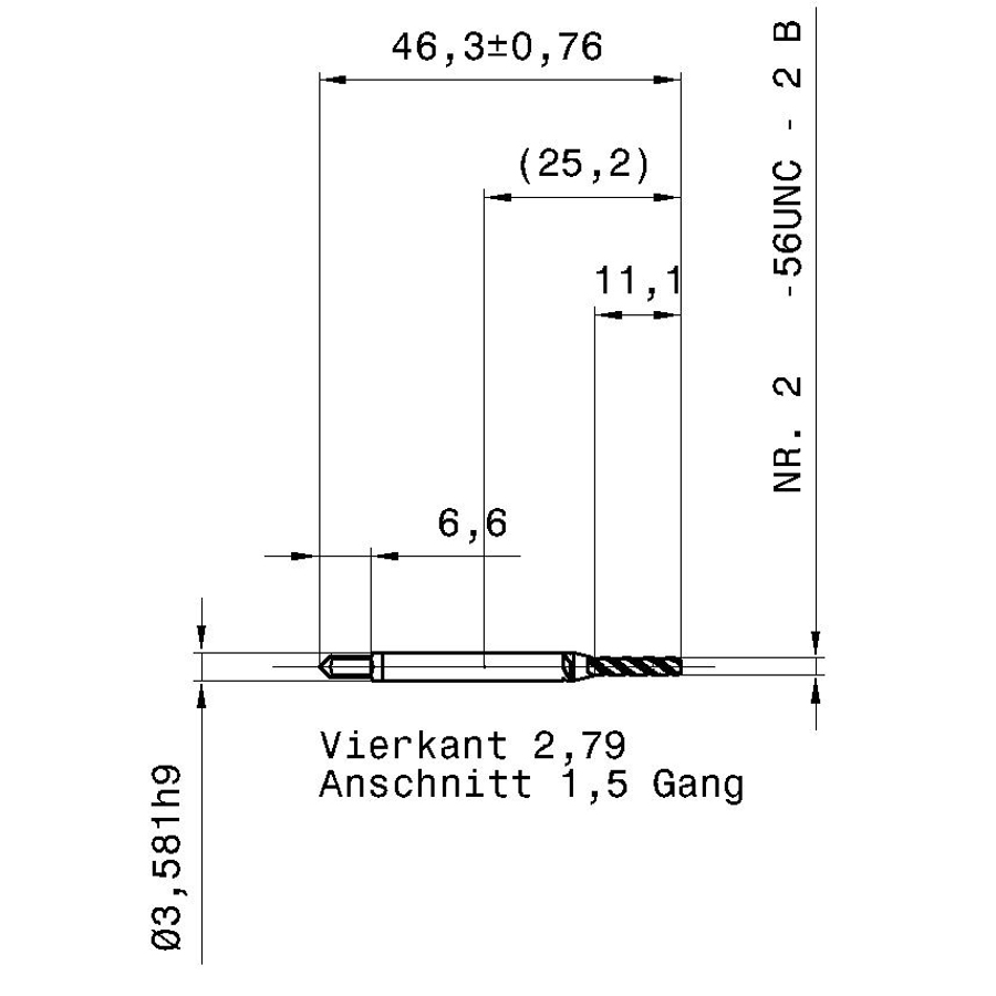 3977 2.184 2 - 56 схема метчика дюймового UNС с размерами