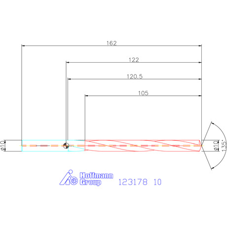 123178 10,0 схема твердосплавного сверла с размерами