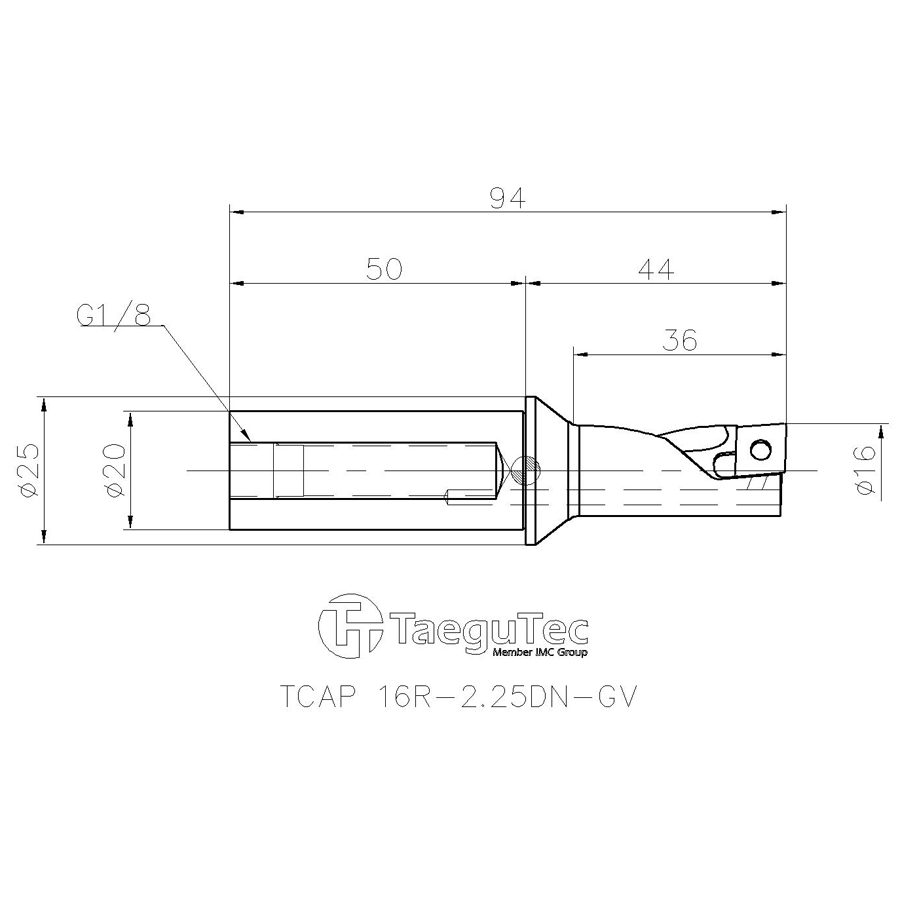 TCAP 16R-2.25DN корпусное сверло под пластину - фотография 2 tcap 16r-2.25dn схема сверла со сменными пластинами с размерами