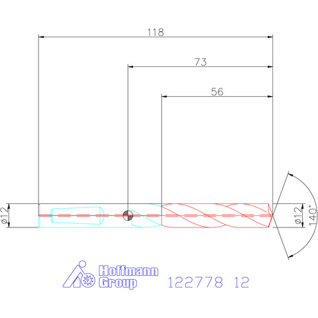 122778 12 схема твердосплавного сверла с размерами
