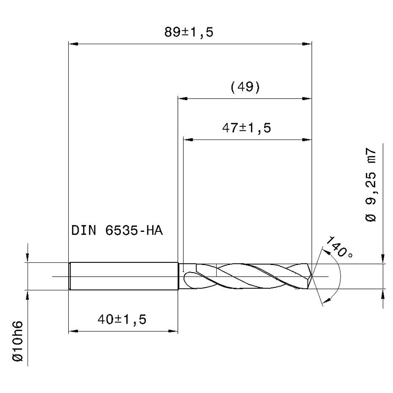 5514-9,250 схема твердосплавного сверла с размерами