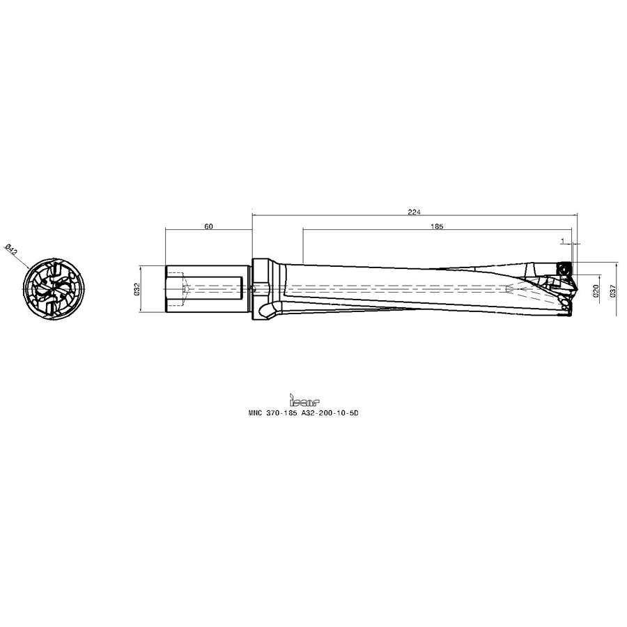 MNC 370-185 A32-200-10-5D корпусное сверло под пластину - фотография 2 mnc 370-185 a32-200-10-5d схема сверла со сменными пластинами с размерами