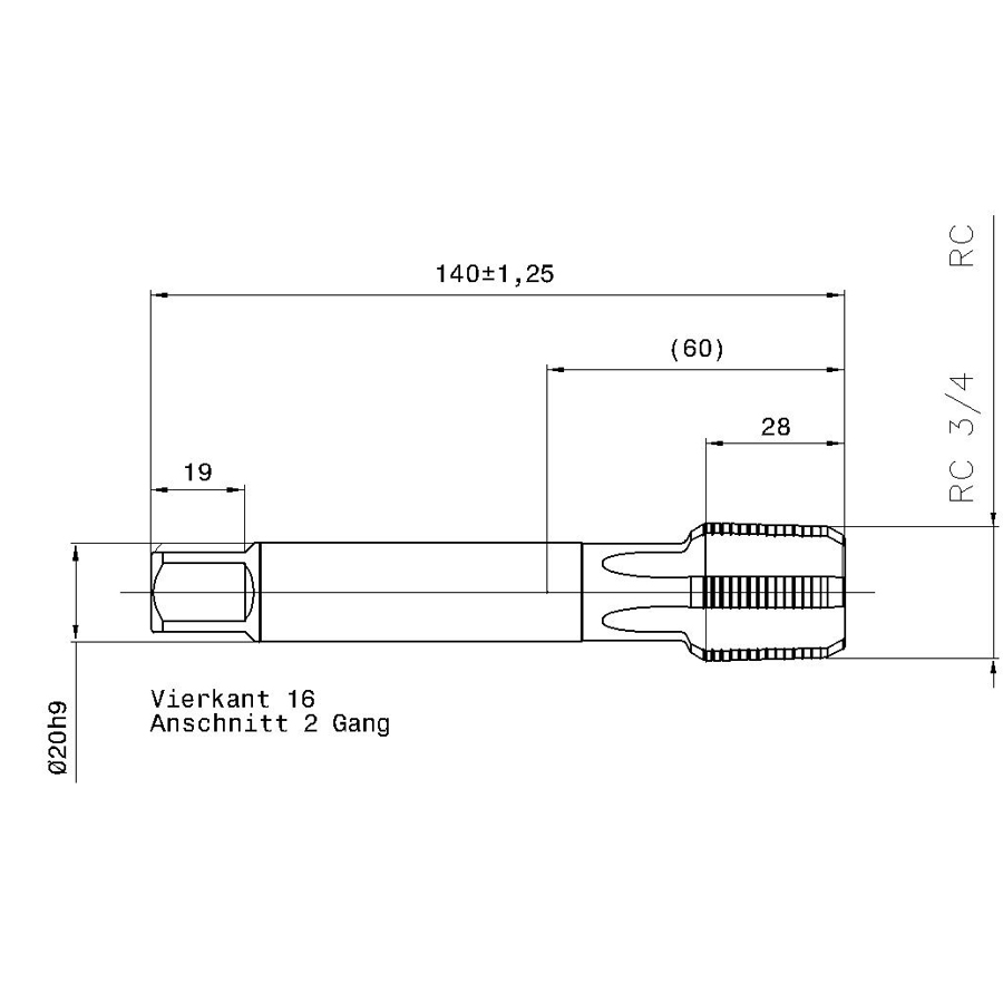 схема метчика трубного конического с размерами 4683 26.441 Rc3/4