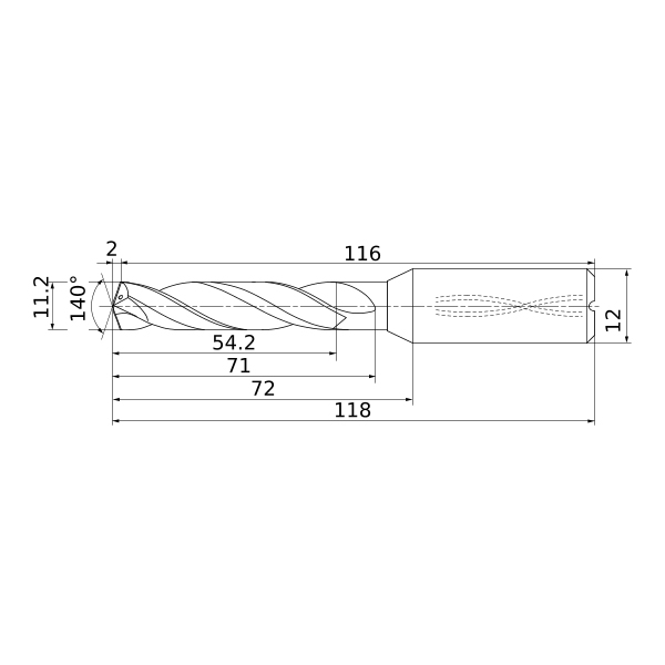 MPS1120L-DIN-C VP15TF сверло твердосплавное под СОЖ  - фотография 2 mps1120l-din-c vp15tf схема твердосплавного сверла с размерами