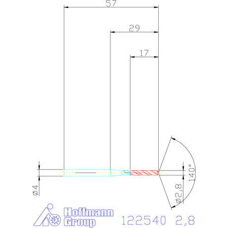 122540 2,8 схема твердосплавного сверла с размерами