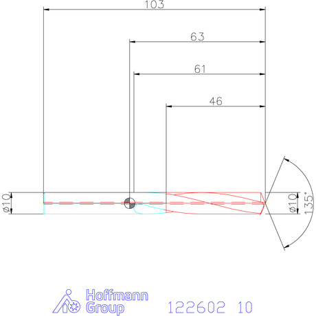 122602 10,0 схема твердосплавного сверла с размерами