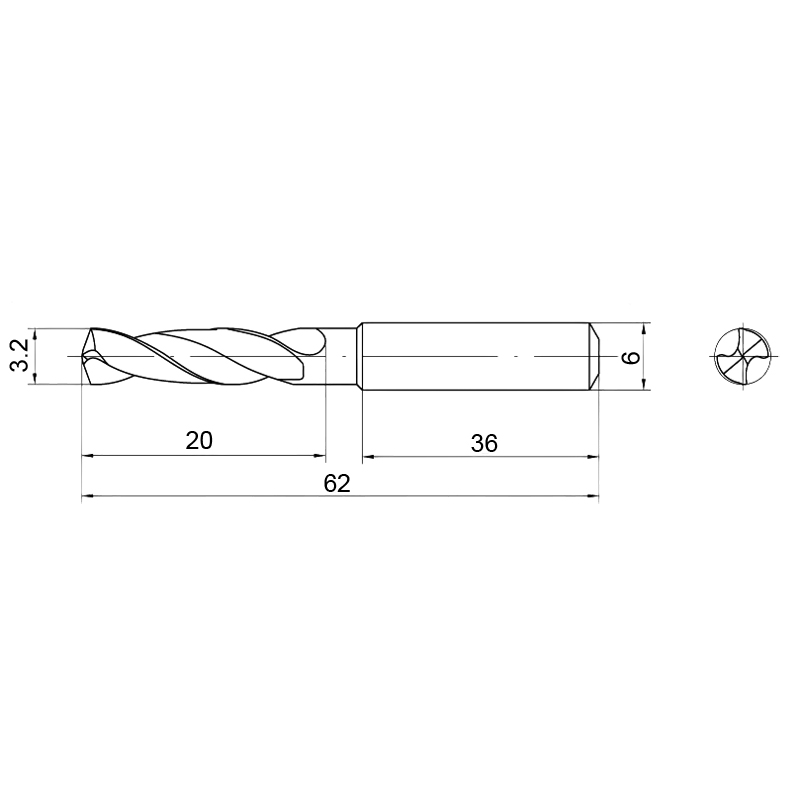 Фото 2: 3.2мм твердосплавное 3D без подвода СОЖ SP-X800030320 VHM cверло (z)