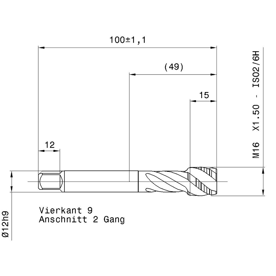5724 16.007 M16 x 1,5 схема метчика машинного m с размерами